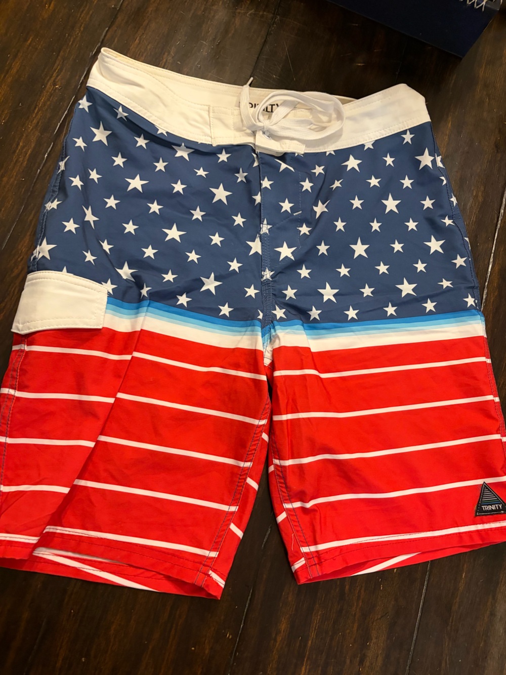 Trinity Men’s Red, White & blue Star-Spangled Swim Board Shorts -size 30 waist